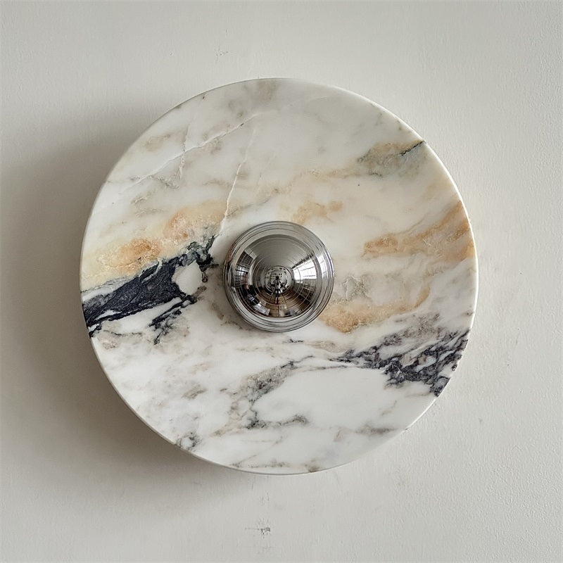 Calacatta Round Marble Wall Sconce – Italian Calacatta Purple Marble & Chrome LED Sconce