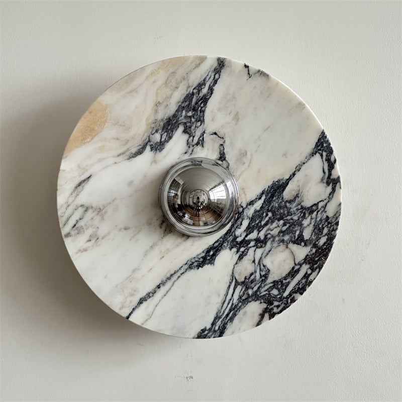 Calacatta Round Marble Wall Sconce – Italian Calacatta Purple Marble & Chrome LED Sconce