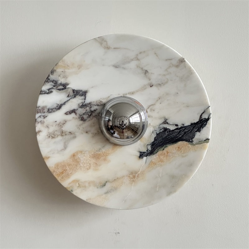 Calacatta Round Marble Wall Sconce – Italian Calacatta Purple Marble & Chrome LED Sconce