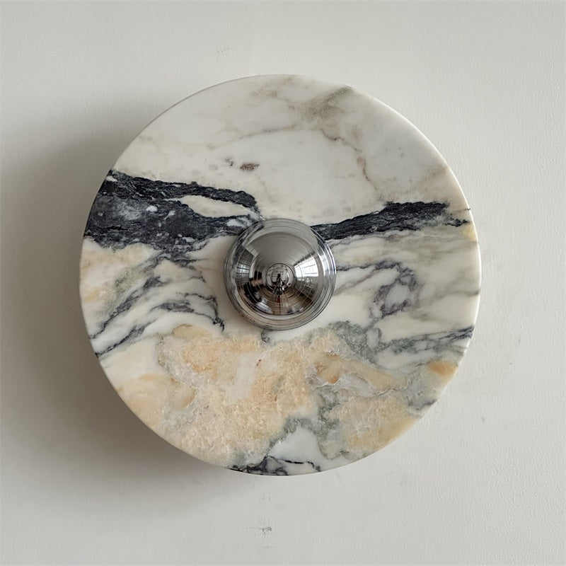 Calacatta Round Marble Wall Sconce – Italian Calacatta Purple Marble & Chrome LED Sconce