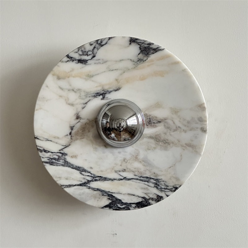 Calacatta Round Marble Wall Sconce – Italian Calacatta Purple Marble & Chrome LED Sconce