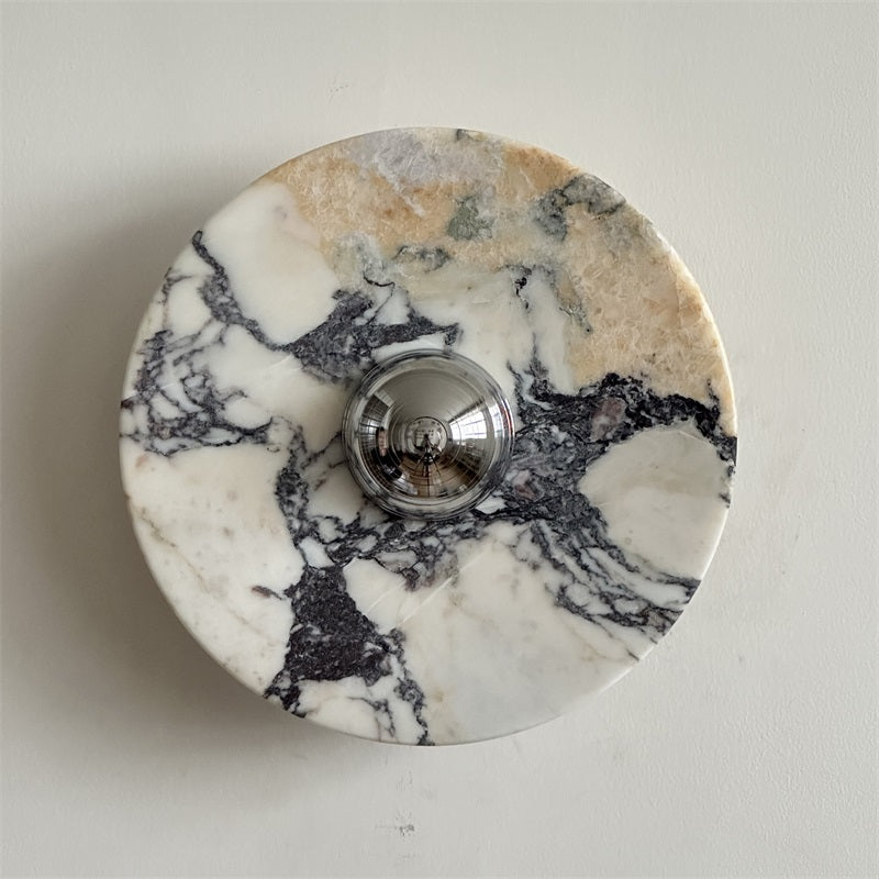 Calacatta Round Marble Wall Sconce – Italian Calacatta Purple Marble & Chrome LED Sconce