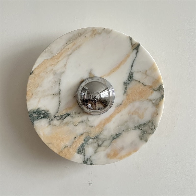 Calacatta Round Marble Wall Sconce – Italian Calacatta Purple Marble & Chrome LED Sconce