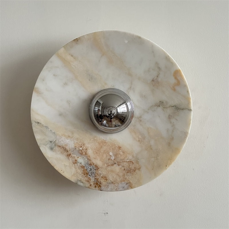 Calacatta Round Marble Wall Sconce – Italian Calacatta Purple Marble & Chrome LED Sconce