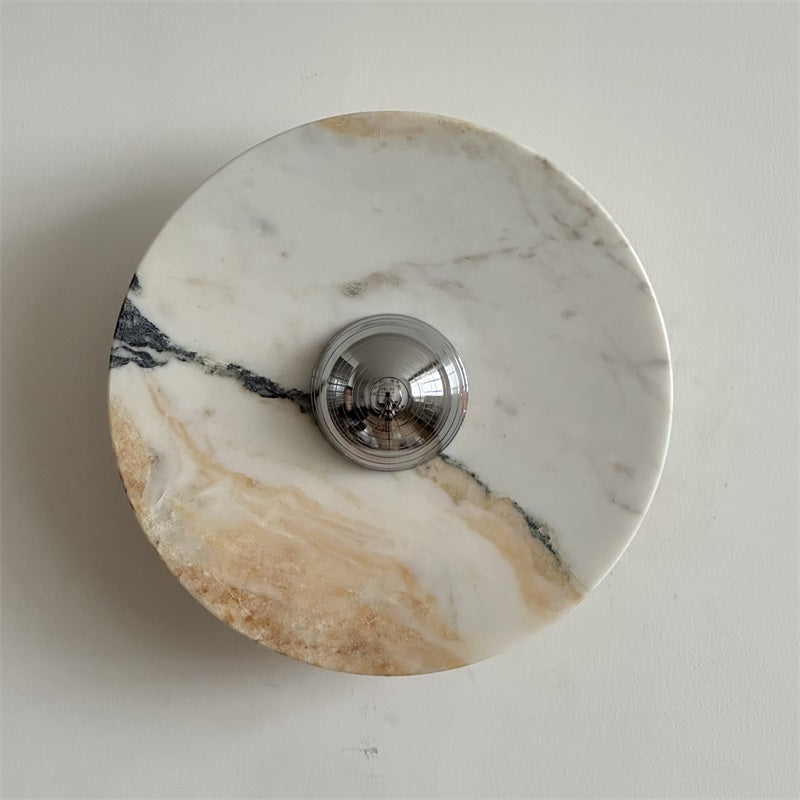 Calacatta Round Marble Wall Sconce – Italian Calacatta Purple Marble & Chrome LED Sconce