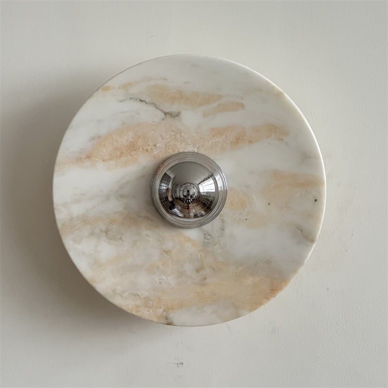 Calacatta Round Marble Wall Sconce – Italian Calacatta Purple Marble & Chrome LED Sconce