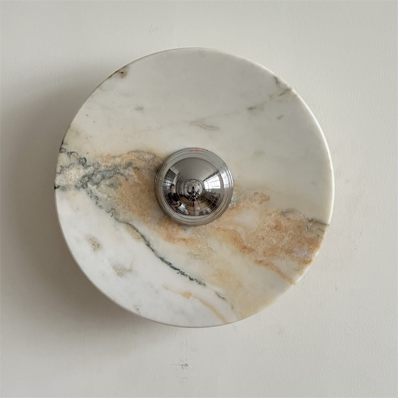 Calacatta Round Marble Wall Sconce – Italian Calacatta Purple Marble & Chrome LED Sconce
