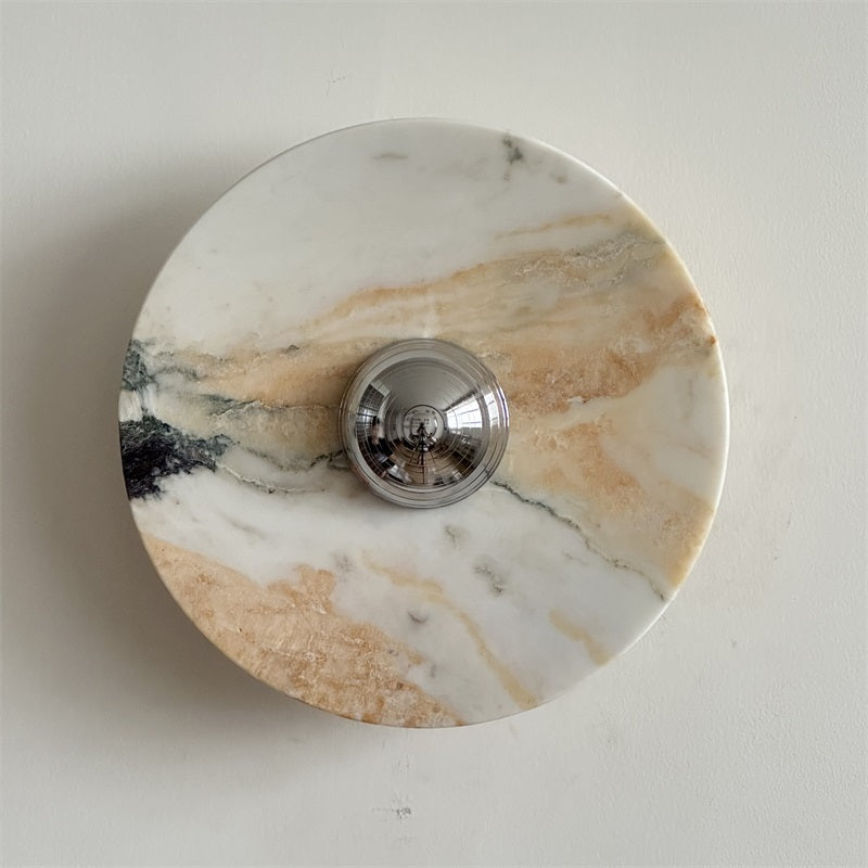 Calacatta Round Marble Wall Sconce – Italian Calacatta Purple Marble & Chrome LED Sconce