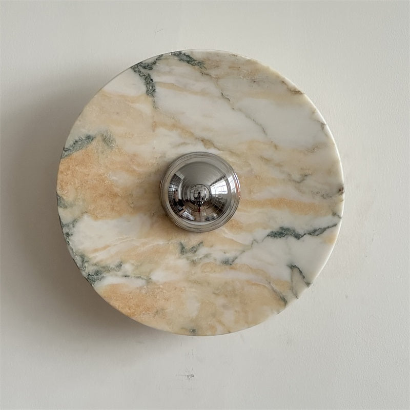 Calacatta Round Marble Wall Sconce – Italian Calacatta Purple Marble & Chrome LED Sconce