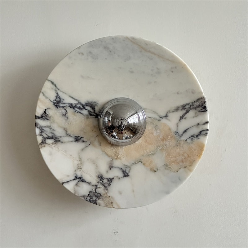 Calacatta Round Marble Wall Sconce – Italian Calacatta Purple Marble & Chrome LED Sconce
