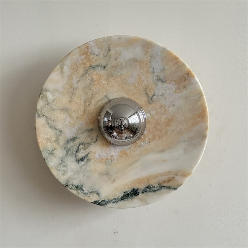 Calacatta Round Marble Wall Sconce – Italian Calacatta Purple Marble & Chrome LED Sconce
