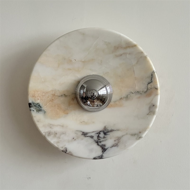 Calacatta Round Marble Wall Sconce – Italian Calacatta Purple Marble & Chrome LED Sconce