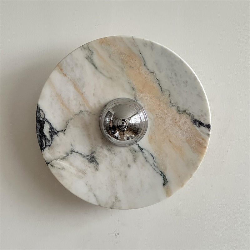 Calacatta Round Marble Wall Sconce – Italian Calacatta Purple Marble & Chrome LED Sconce