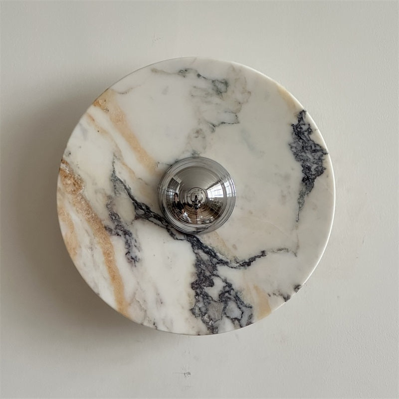 Calacatta Round Marble Wall Sconce – Italian Calacatta Purple Marble & Chrome LED Sconce