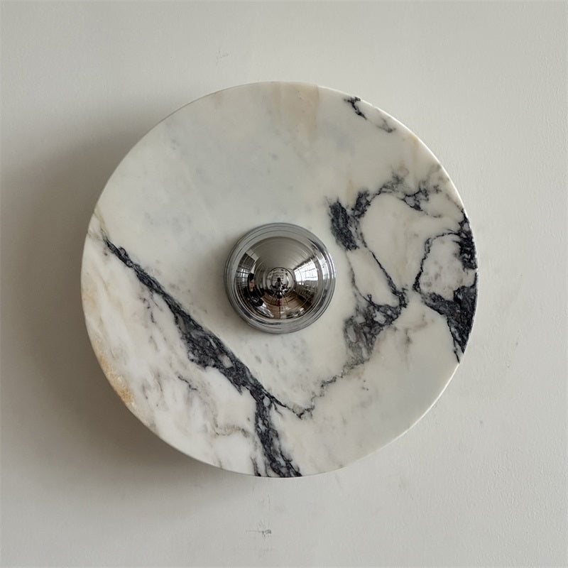 Calacatta Round Marble Wall Sconce – Italian Calacatta Purple Marble & Chrome LED Sconce