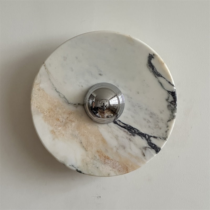 Calacatta Round Marble Wall Sconce – Italian Calacatta Purple Marble & Chrome LED Sconce