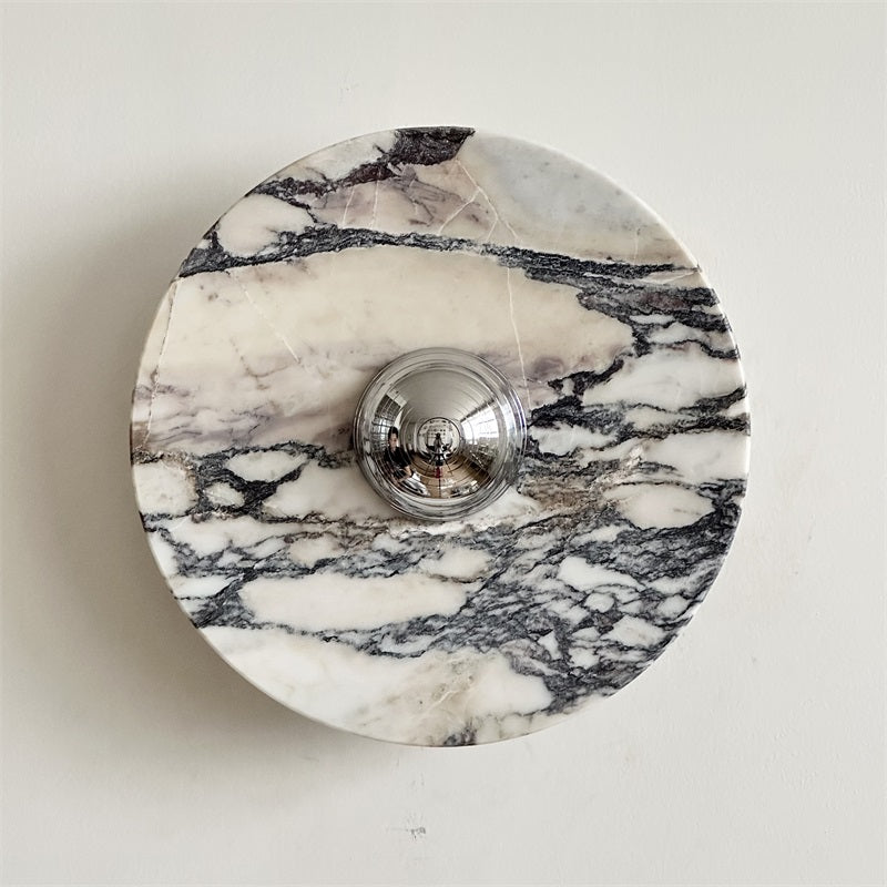 Calacatta Round Marble Wall Sconce – Italian Calacatta Purple Marble & Chrome LED Sconce