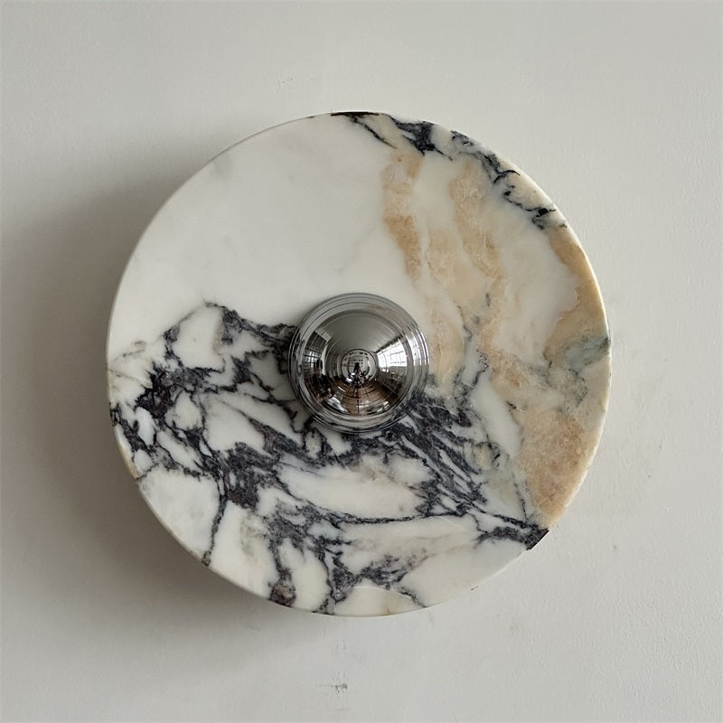 Calacatta Round Marble Wall Sconce – Italian Calacatta Purple Marble & Chrome LED Sconce