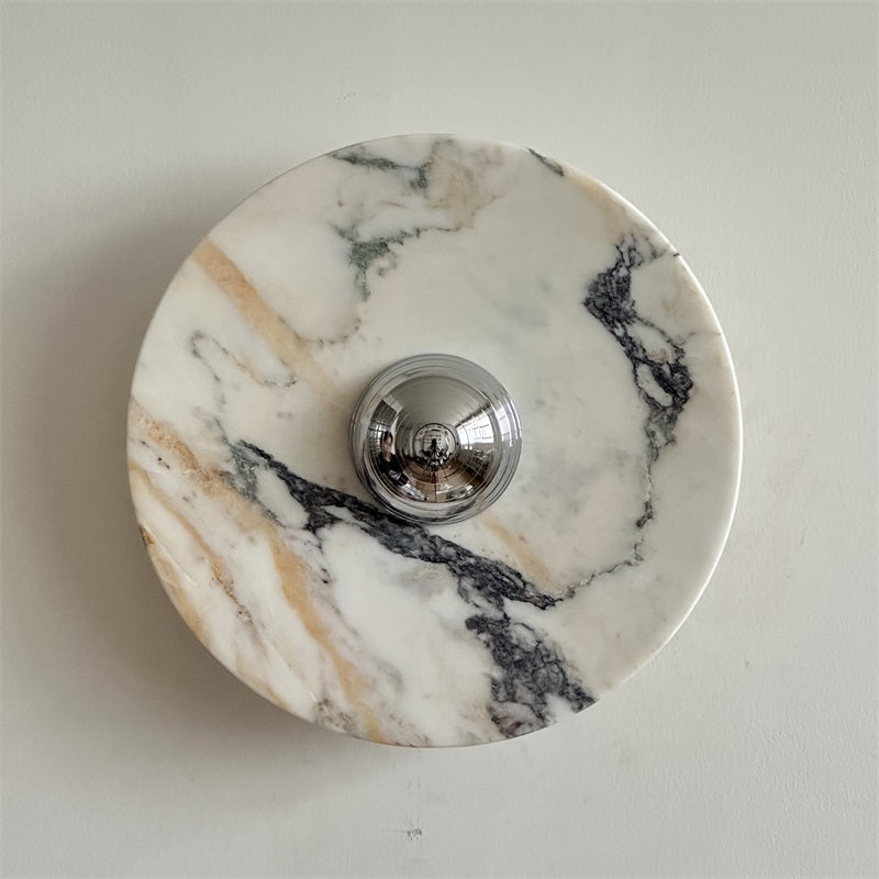 Calacatta Round Marble Wall Sconce – Italian Calacatta Purple Marble & Chrome LED Sconce