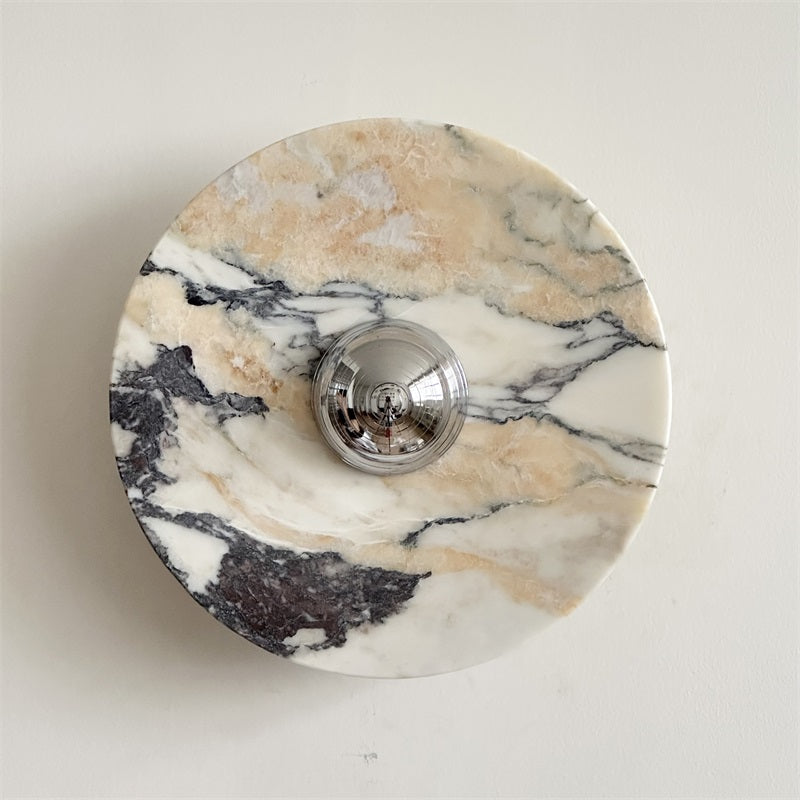 Calacatta Round Marble Wall Sconce – Italian Calacatta Purple Marble & Chrome LED Sconce
