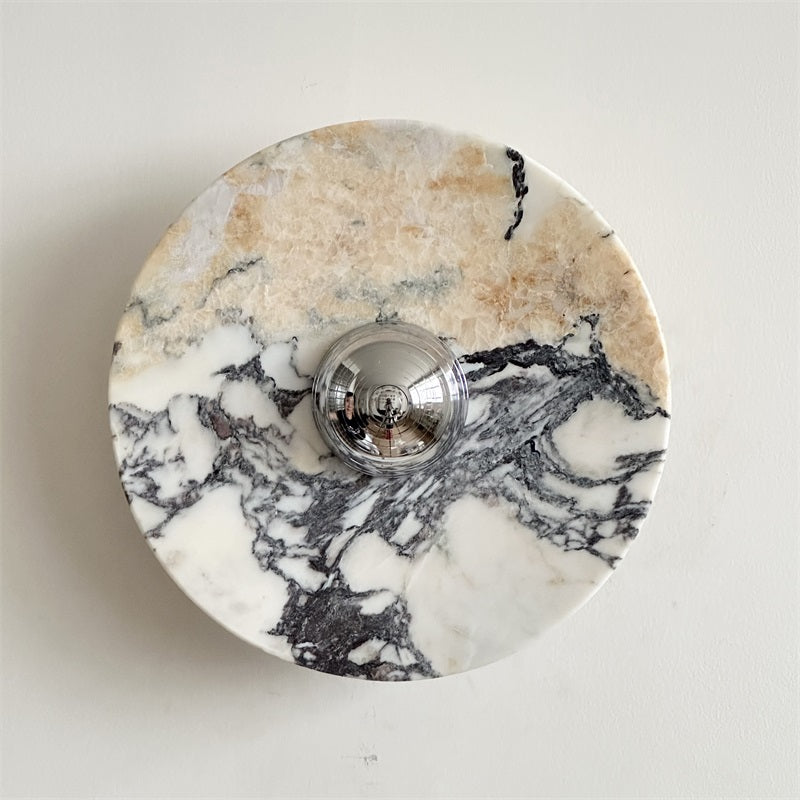 Calacatta Round Marble Wall Sconce – Italian Calacatta Purple Marble & Chrome LED Sconce