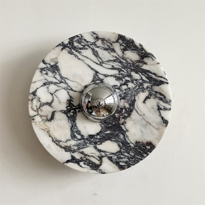 Calacatta Round Marble Wall Sconce – Italian Calacatta Purple Marble & Chrome LED Sconce