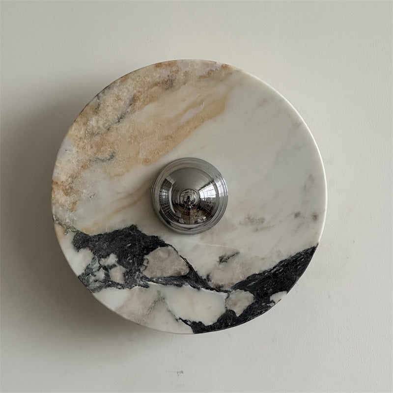 Calacatta Round Marble Wall Sconce – Italian Calacatta Purple Marble & Chrome LED Sconce