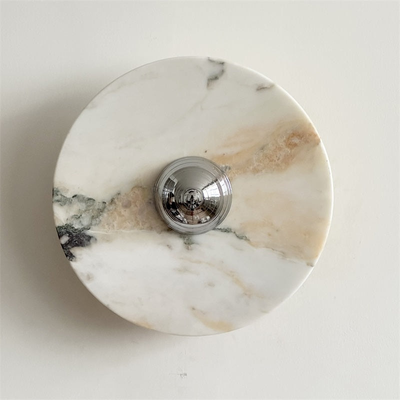 Calacatta Round Marble Wall Sconce – Italian Calacatta Purple Marble & Chrome LED Sconce