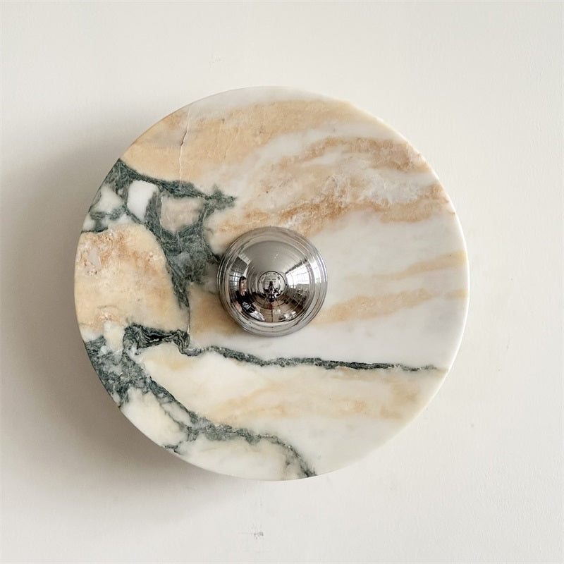 Calacatta Round Marble Wall Sconce – Italian Calacatta Purple Marble & Chrome LED Sconce