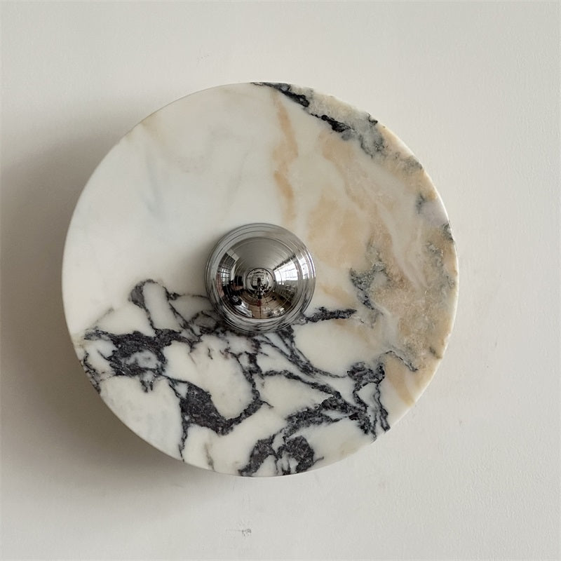 Calacatta Round Marble Wall Sconce – Italian Calacatta Purple Marble & Chrome LED Sconce