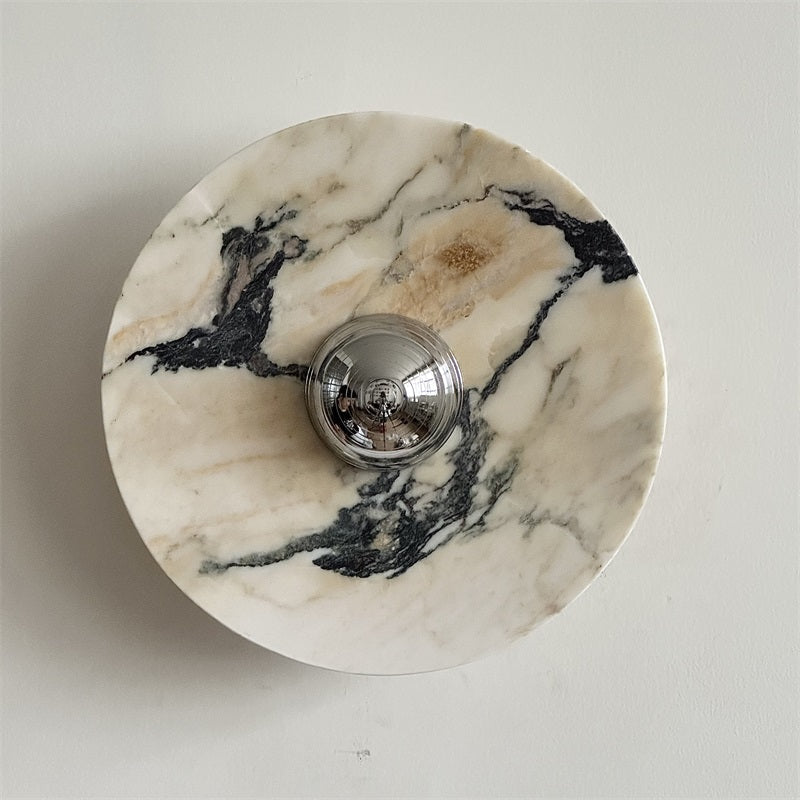 Calacatta Round Marble Wall Sconce – Italian Calacatta Purple Marble & Chrome LED Sconce