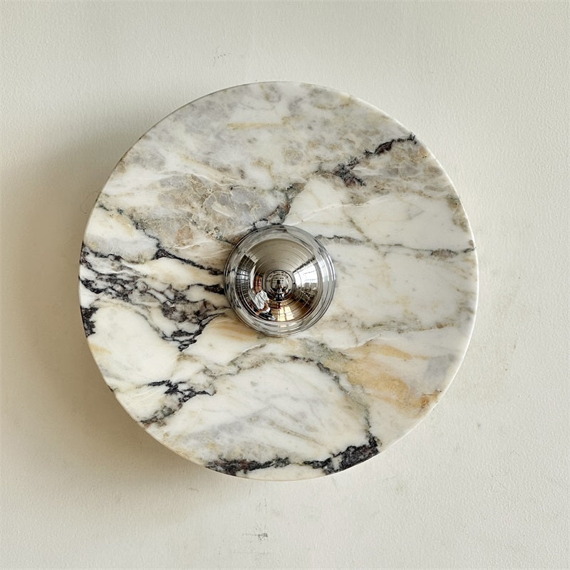 Calacatta Round Marble Wall Sconce – Italian Calacatta Purple Marble & Chrome LED Sconce
