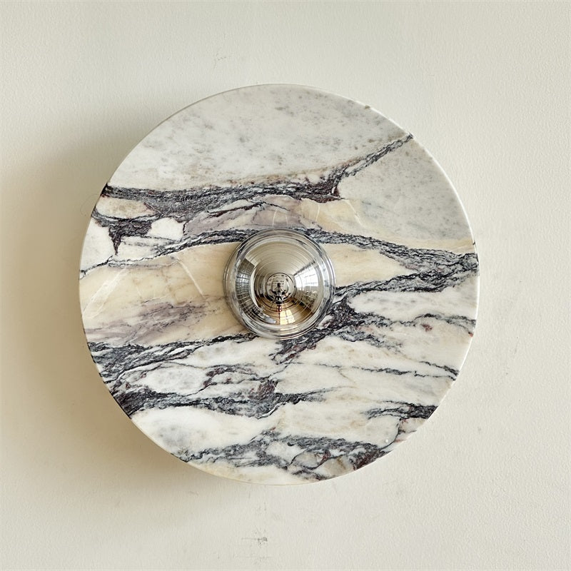 Calacatta Round Marble Wall Sconce – Italian Calacatta Purple Marble & Chrome LED Sconce