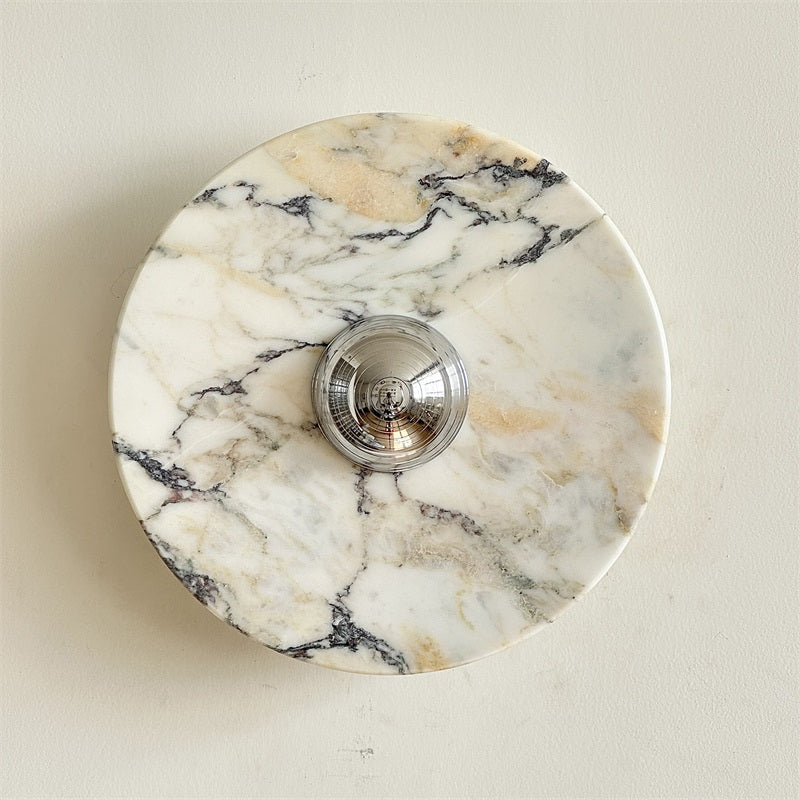 Calacatta Round Marble Wall Sconce – Italian Calacatta Purple Marble & Chrome LED Sconce