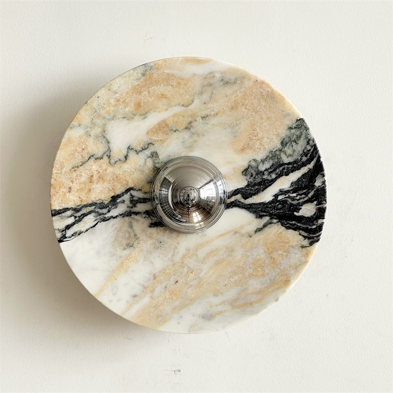 Calacatta Round Marble Wall Sconce – Italian Calacatta Purple Marble & Chrome LED Sconce