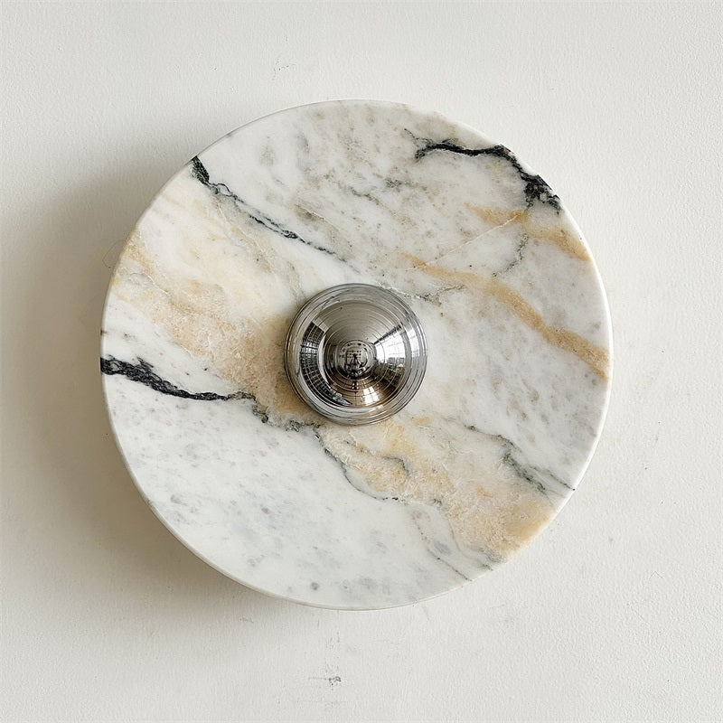 Calacatta Round Marble Wall Sconce – Italian Calacatta Purple Marble & Chrome LED Sconce