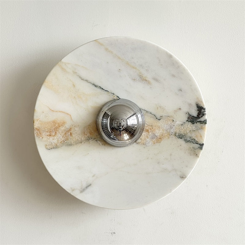 Calacatta Round Marble Wall Sconce – Italian Calacatta Purple Marble & Chrome LED Sconce