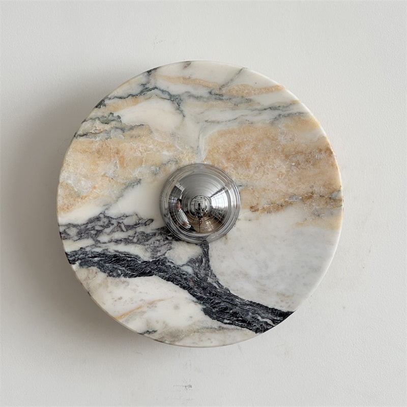 Calacatta Round Marble Wall Sconce – Italian Calacatta Purple Marble & Chrome LED Sconce