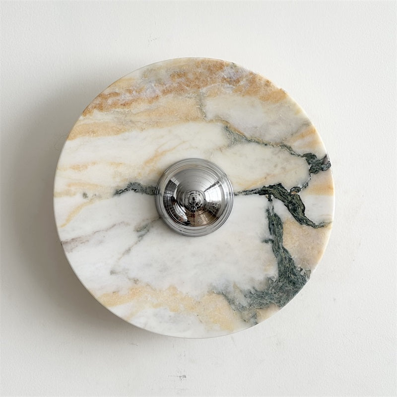 Calacatta Round Marble Wall Sconce – Italian Calacatta Purple Marble & Chrome LED Sconce