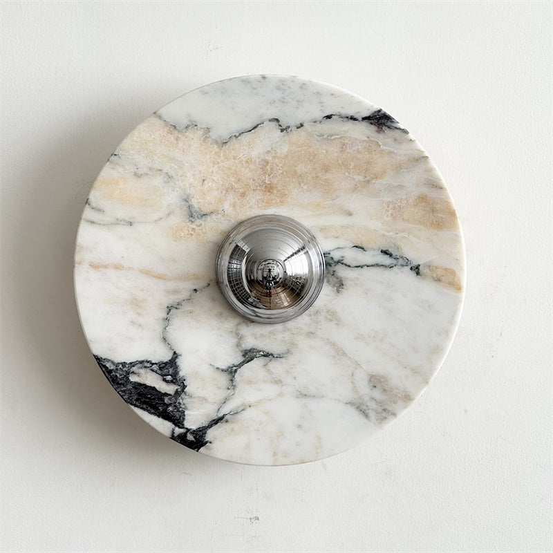 Calacatta Round Marble Wall Sconce – Italian Calacatta Purple Marble & Chrome LED Sconce