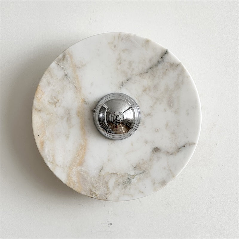 Calacatta Round Marble Wall Sconce – Italian Calacatta Purple Marble & Chrome LED Sconce