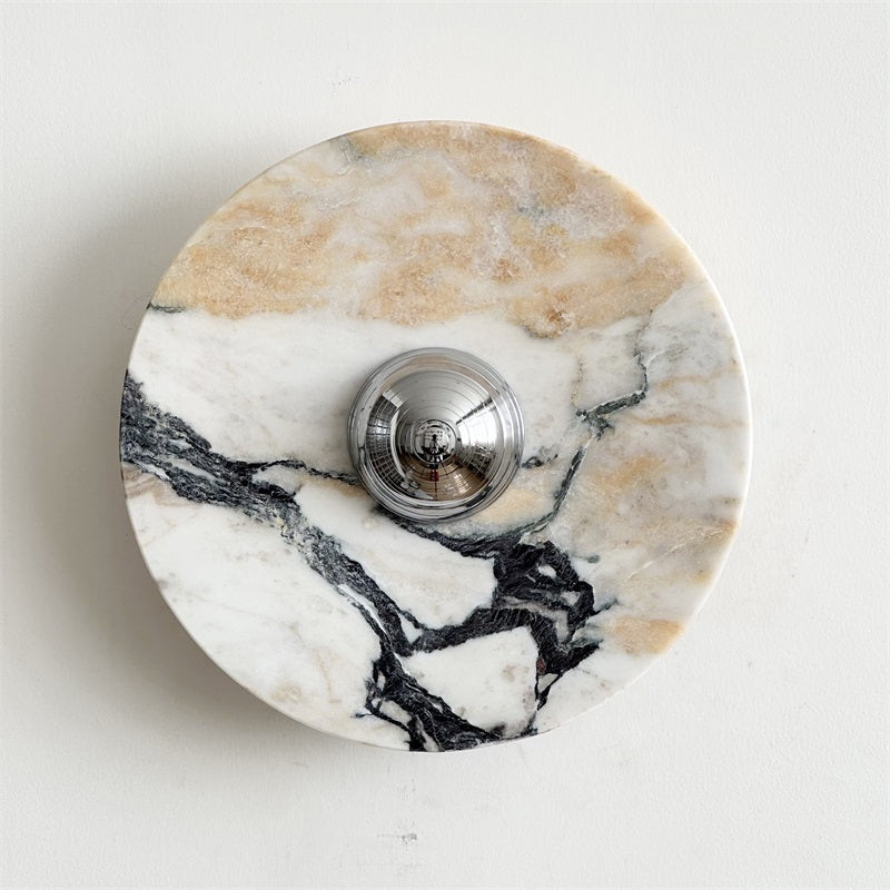 Calacatta Round Marble Wall Sconce – Italian Calacatta Purple Marble & Chrome LED Sconce