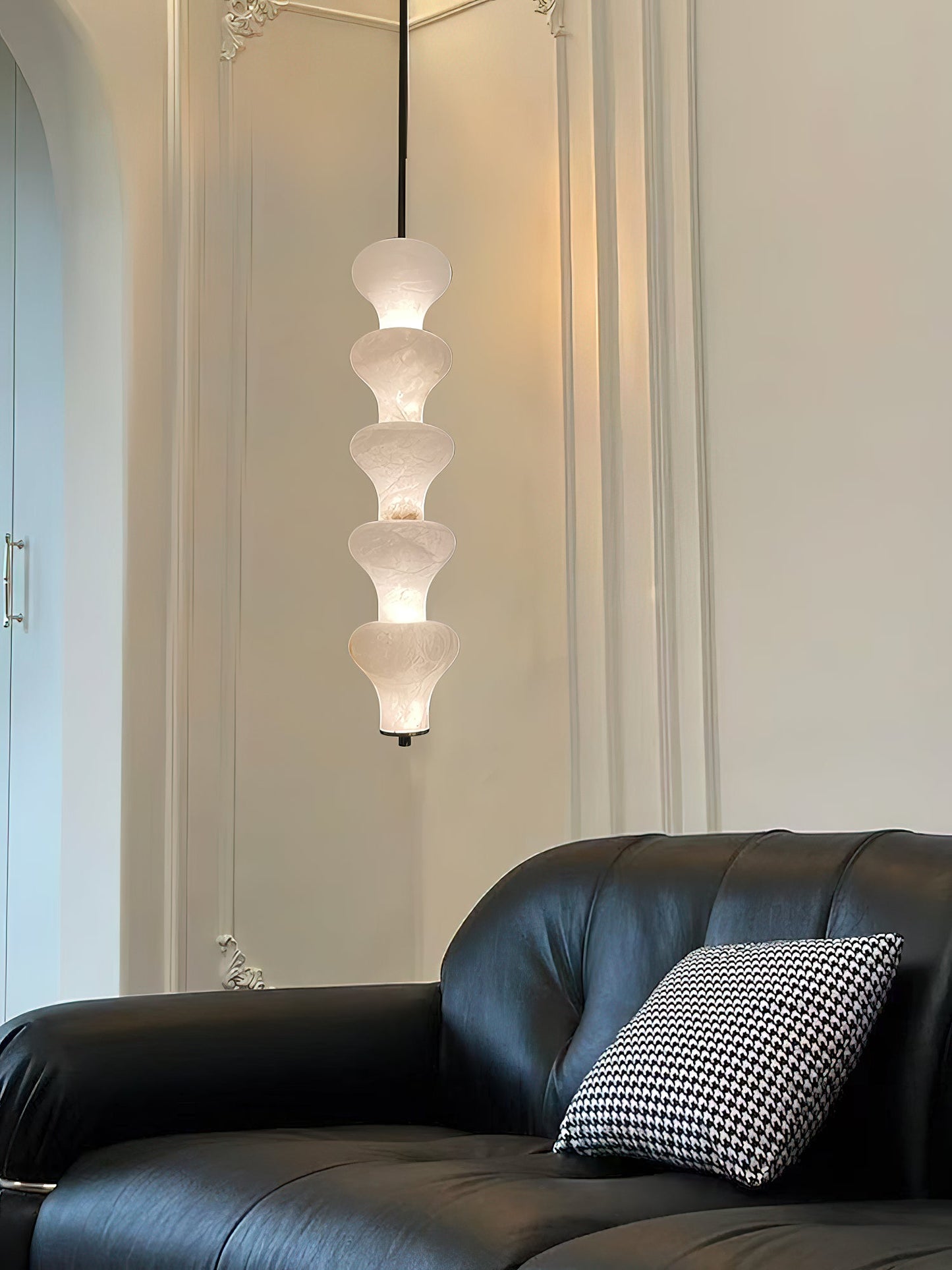 Balandres Alabaster Pendant | Tall 25-Inch Natural Stone Vertical Light