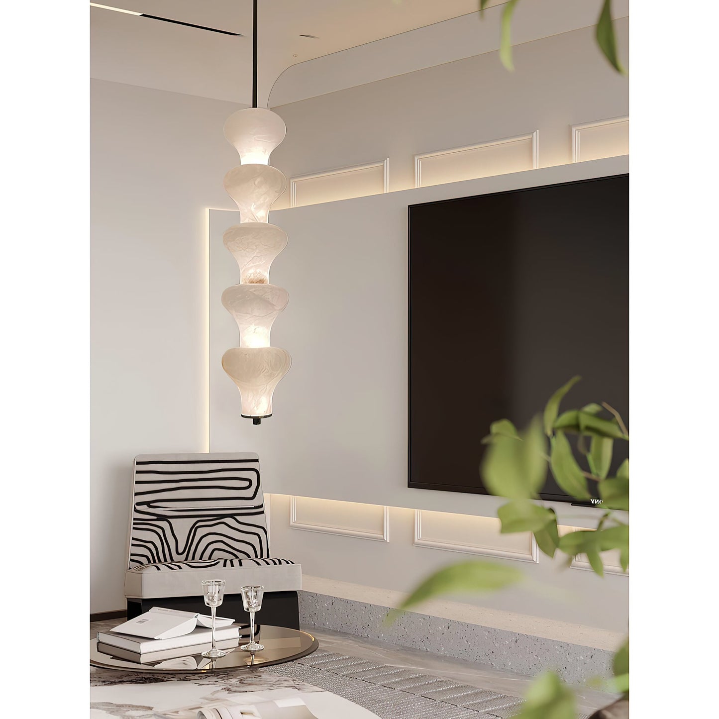 Balandres Alabaster Pendant | Tall 25-Inch Natural Stone Vertical Light