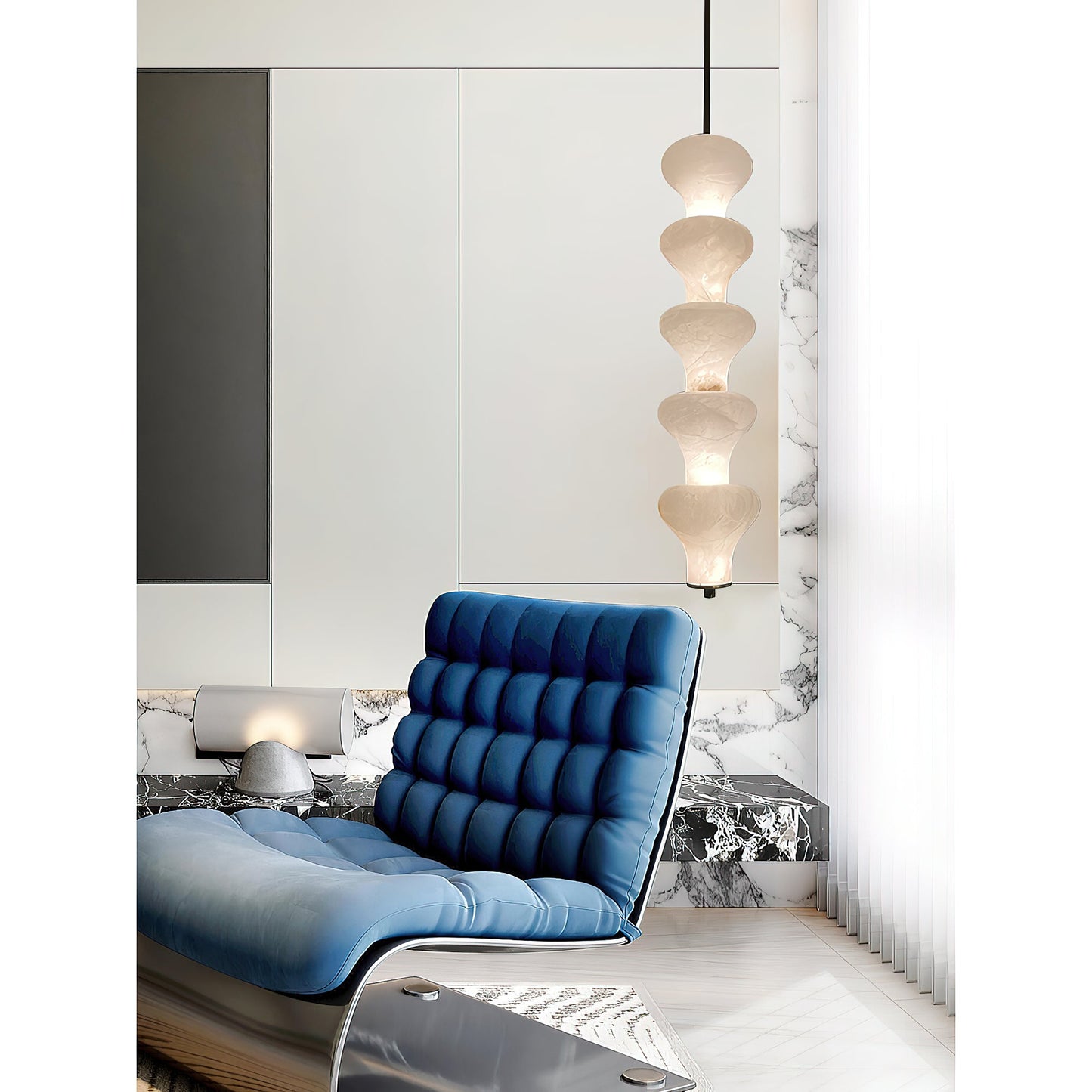 Balandres Alabaster Pendant | Tall 25-Inch Natural Stone Vertical Light