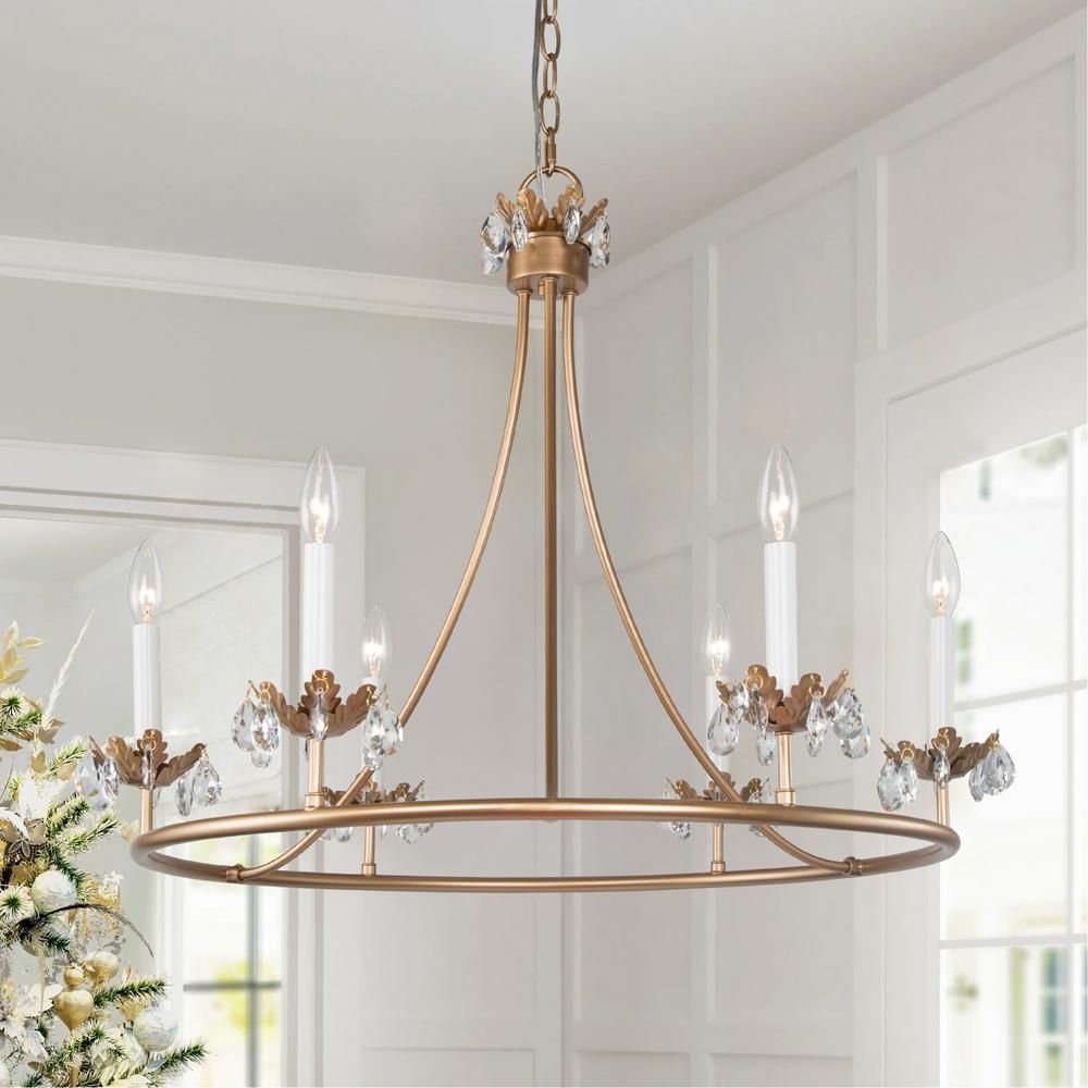 Barbados Chandelier | Modern Brass 6-Light Crystal Drop Pendant