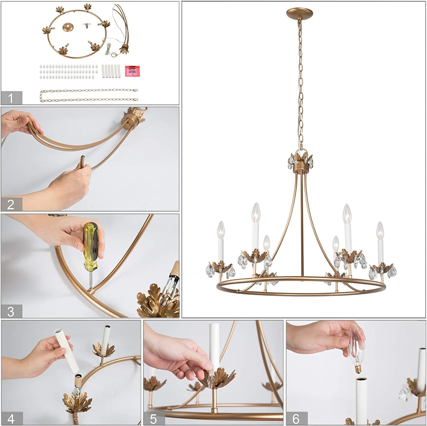 Barbados Chandelier | Modern Brass 6-Light Crystal Drop Pendant