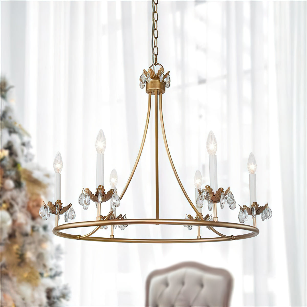 Barbados Chandelier | Modern Brass 6-Light Crystal Drop Pendant
