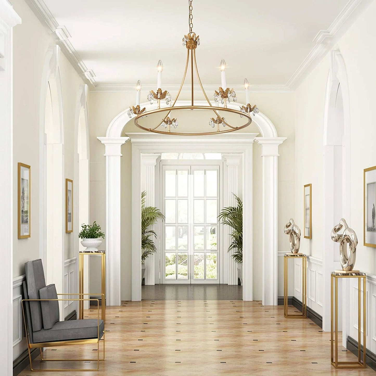 Barbados Chandelier | Modern Brass 6-Light Crystal Drop Pendant