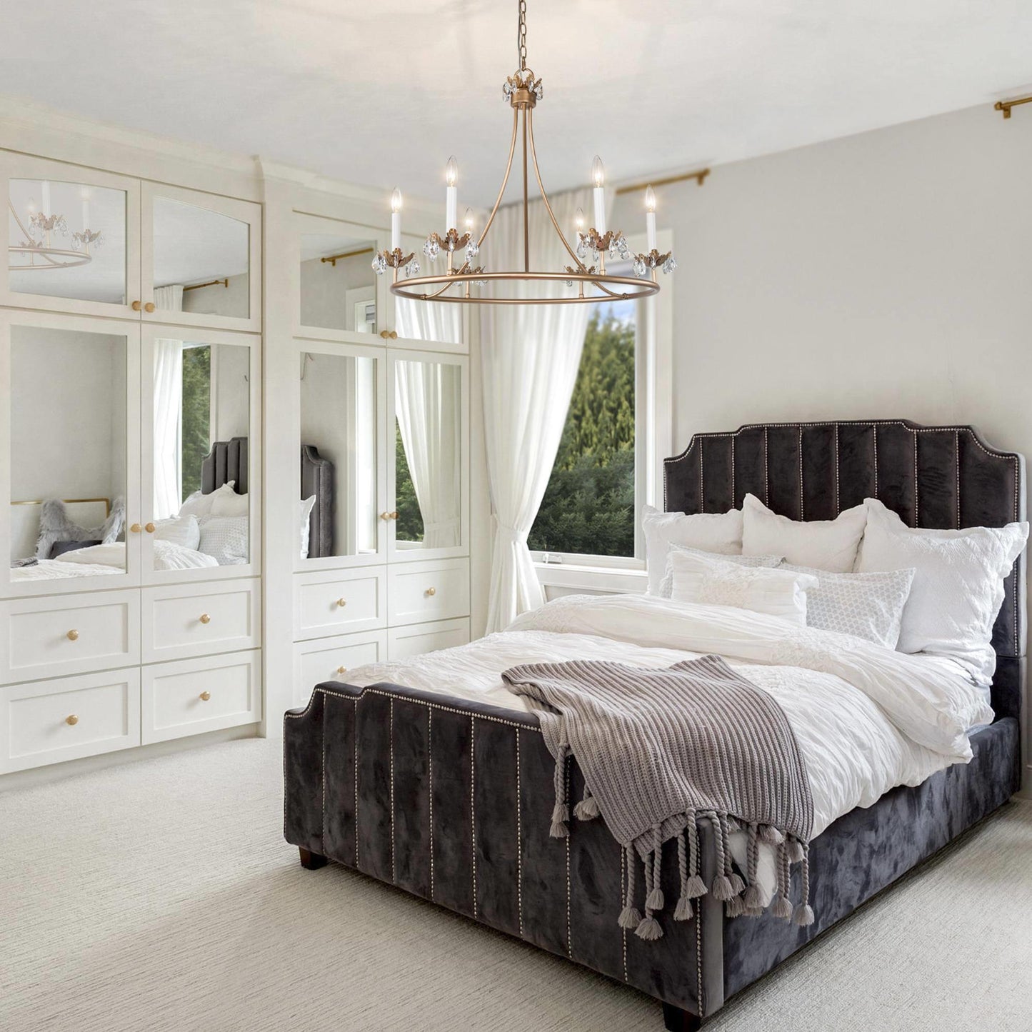 Barbados Chandelier | Modern Brass 6-Light Crystal Drop Pendant